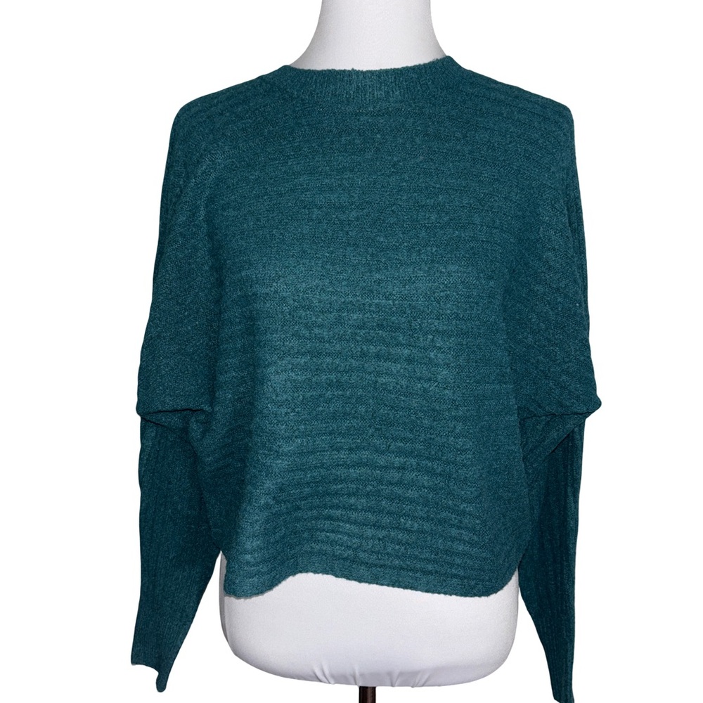 Pink Rose Teal Crew Neck Sweater
